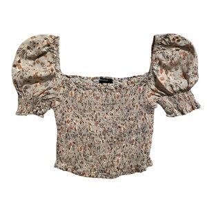 Forever 21 cream floral cropped blouse